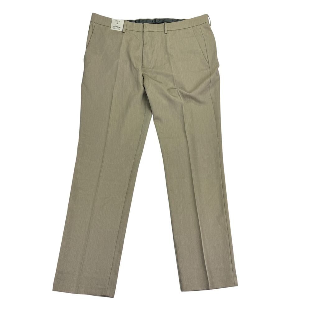 Kenneth Cole Mens Slim Fit Stretch Flat Front Dress Pants Oatmeal Brown 38x32